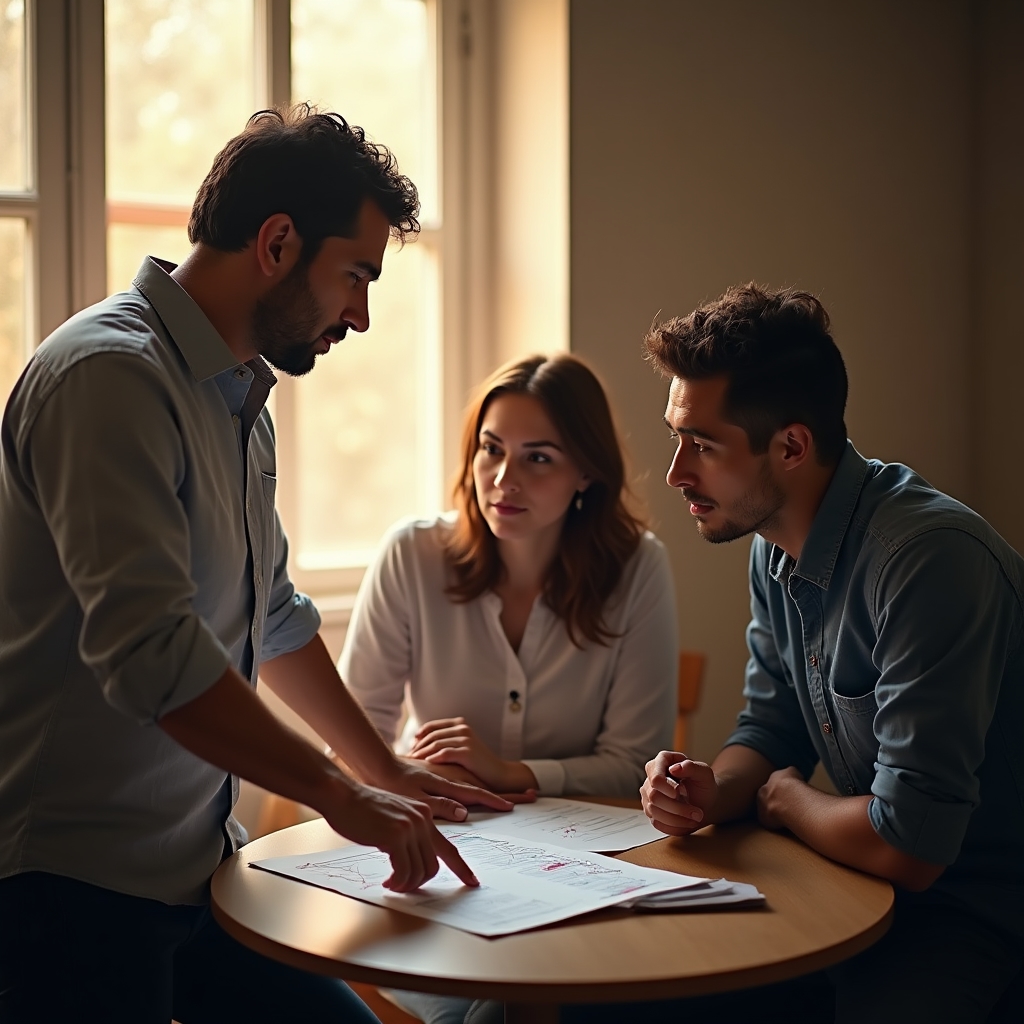 Mentor explicando un gráfico a un grupo reducido de profesionales